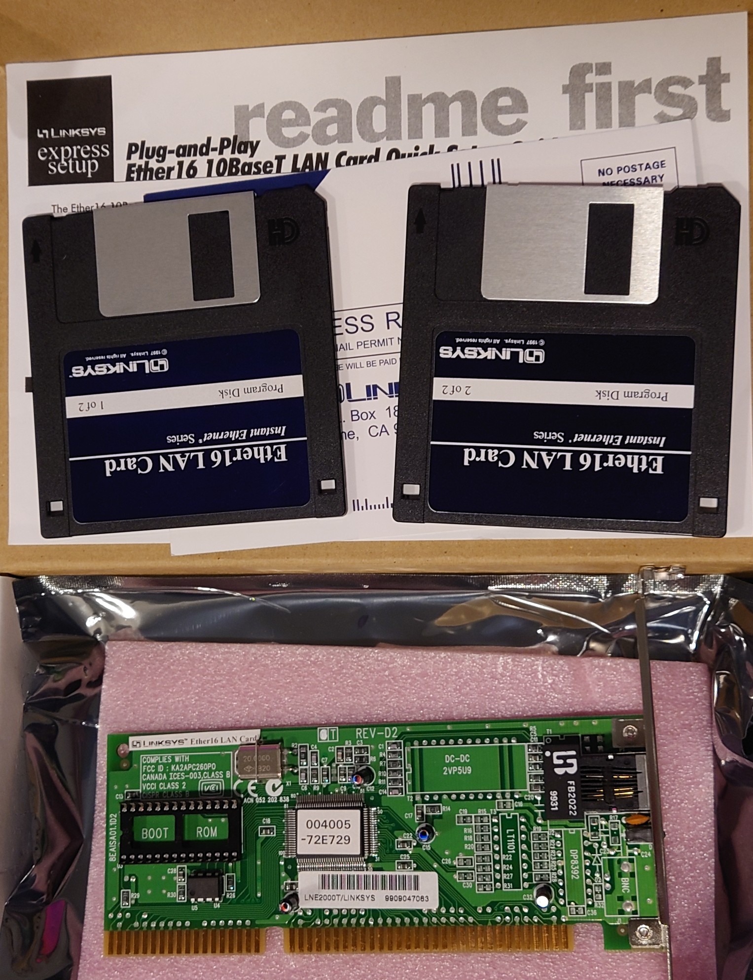 Linksys ISA Ether16 10BaseT Twisted-Pair Ethernet LAN Card – Tech